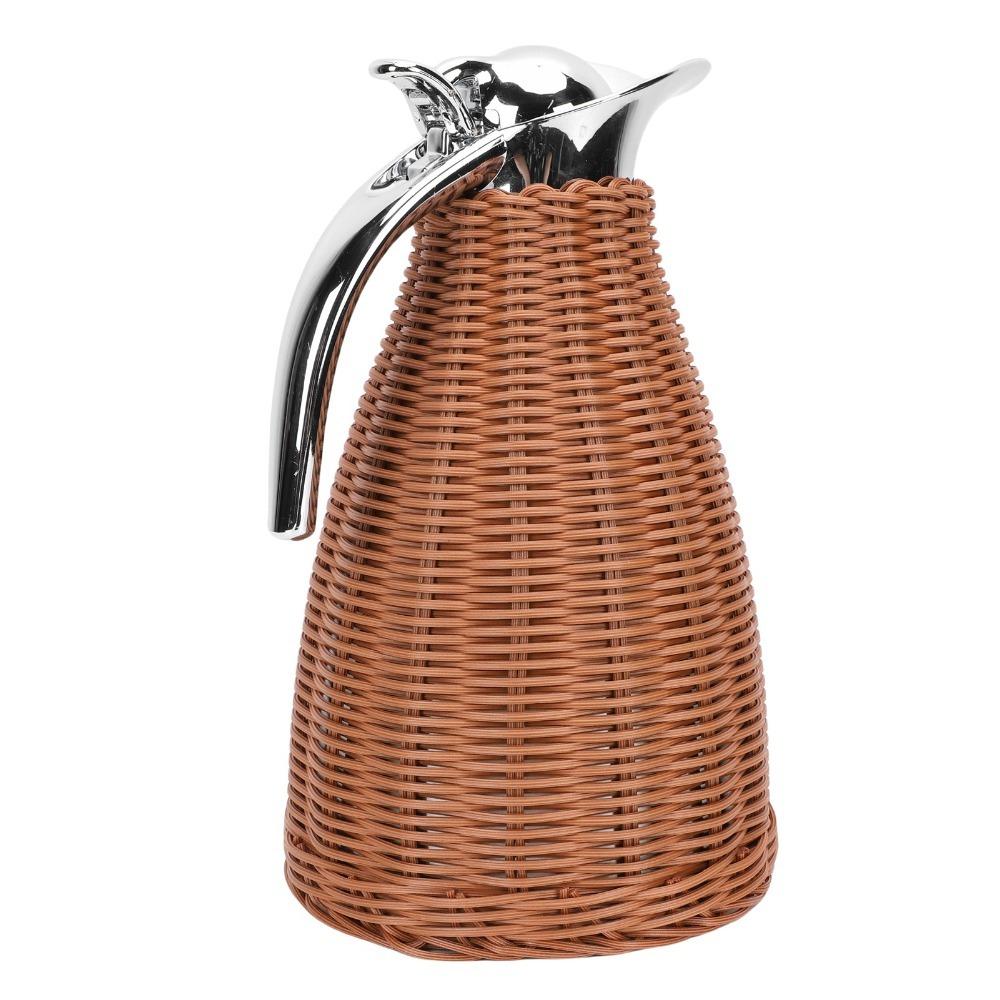 1.5L Capacity Insulated Coffee Pitcher Handwoven Rattan Body Stainless Steel Jug Kitchen Counter