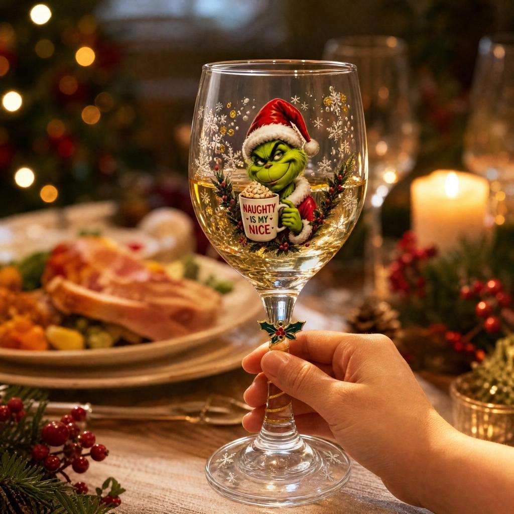 3D Christmas Glass Goblet, Holiday Novelty Drinkware for Party Table Decor