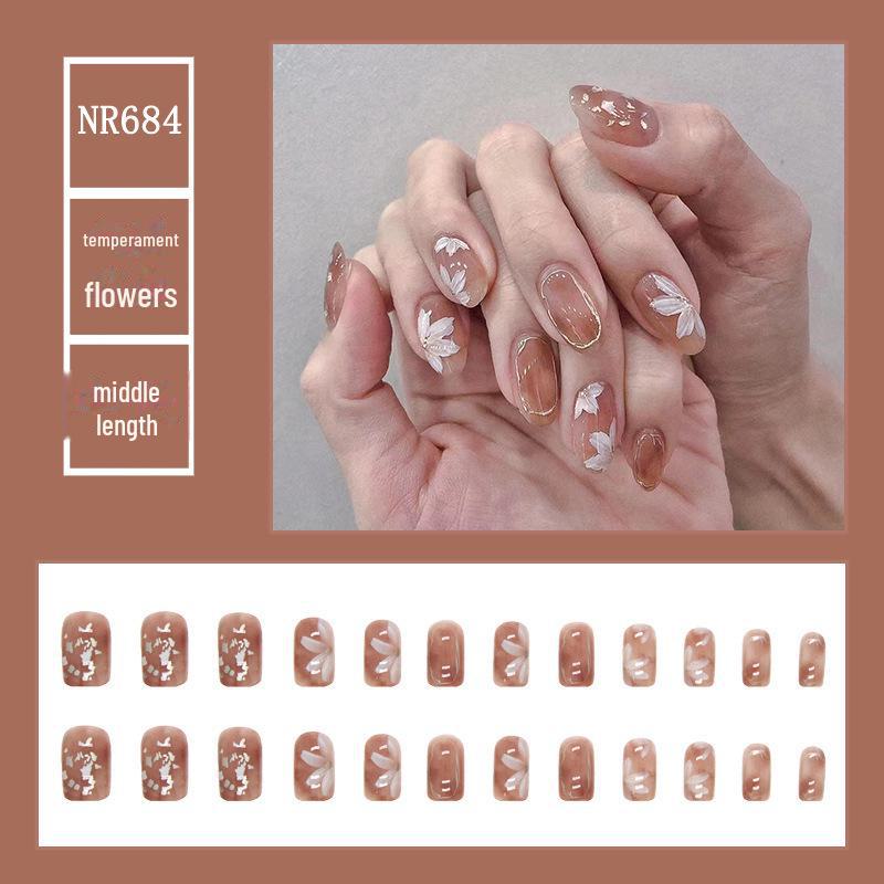 Medium & Long Rectangular T-Shaped Wearable French Cartoon Nail Art Patches - One Size Fake Nails