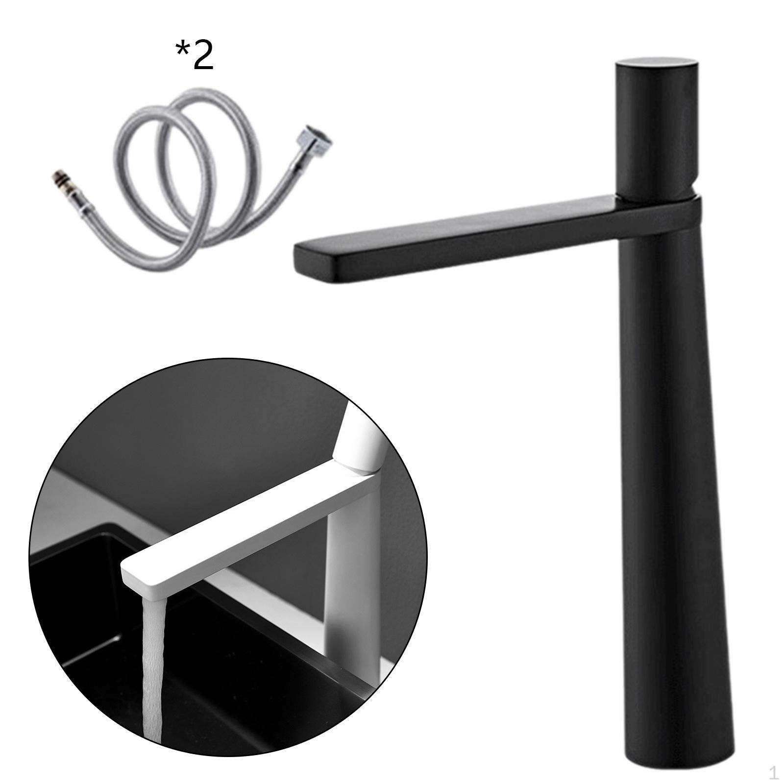 Bathroom Faucet and Cold Control Ceramic Core Adjustable Temperature Lavatory Vessel black long