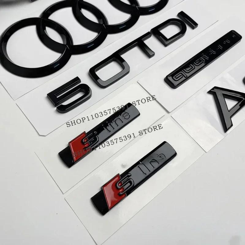 For Audi 4Ring Logo ABS Black Car Hood Front Grill Emblem Rear Trunk Badge A6 Quattro Sline 50TDI Emblem Car Accessories