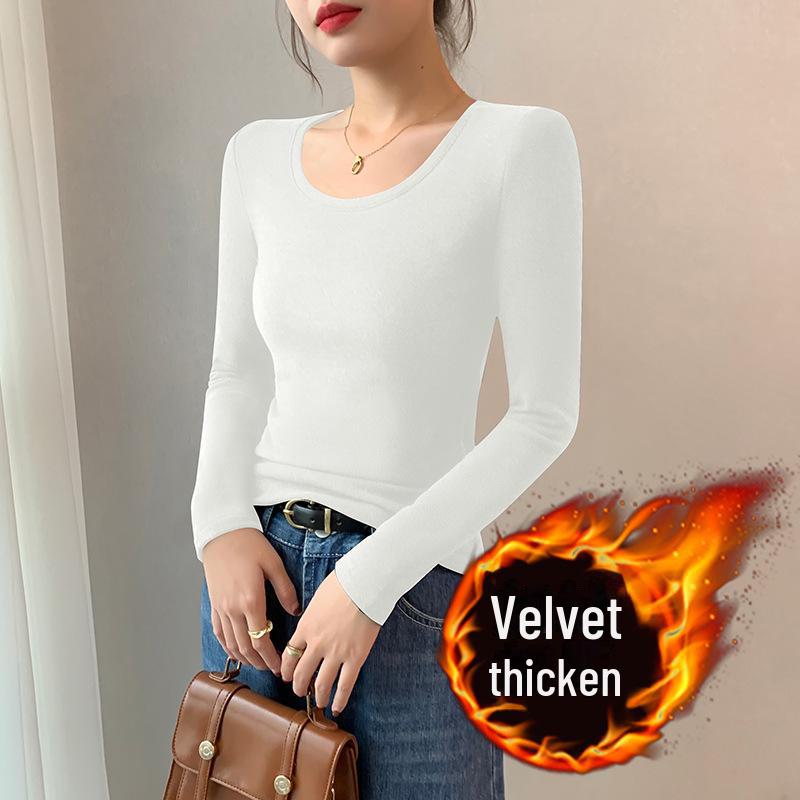 

Женская бархатная рубашка с круглым вырезом и длинными рукавами - однотонная осень/зима XXL белый