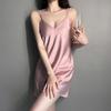 La Chapelle Women's Sexy Camisole Pajamas Spring and Autumn Ice Silk Camisole with Chest Pad Nightdress Short Sleeve Robe Lace Skirt Set Loungewear