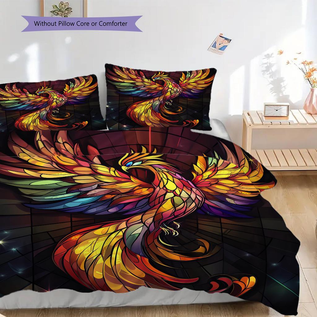 Phoenix Pattern Bedding Quilt Set Quilt Cover Pillowcase Home Decoration Birthday Gift (1 * duvet cover + 2 * pillowcase, without core)