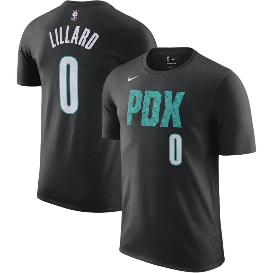 Nike Lillard Trail Blazers City Edition 2022-2023 Season Crew Neck Loose Fit Short Sleeve T-Shirt Men T-Shirt Black DV6008-011