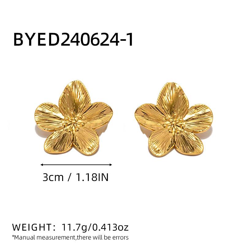 Hot Sale Hypoallergenic Stylish Vintage Flower Stud Earrings Premium 18k Gold Plated Stainless Steel For Women Party  Accessory