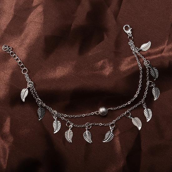Women Anklet Two Layers Leaves Pendant Jewelry Bead Adjustable Long Lasting Chain Anklet for Beach