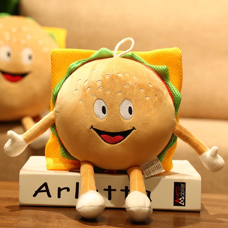 30Cm Happy Cheeseburger Hamburger Plush Pillow Stuffed Human Figured Food Sofa Chair Round Cushion Back Support Plushie Gift