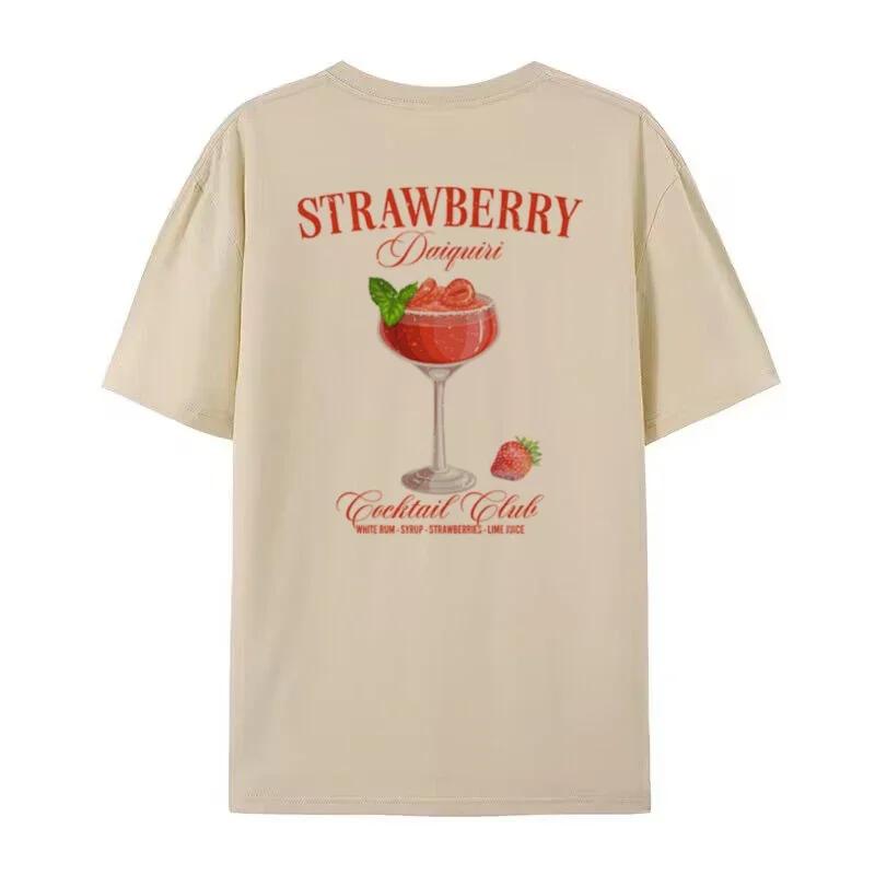 

Strawberry Daiquiri T Shirt Women Vintage Aesthetic Cocktail Tshirt Cute Alcohol Drinking Shirt Summer Streetwear Tops Oversized XL