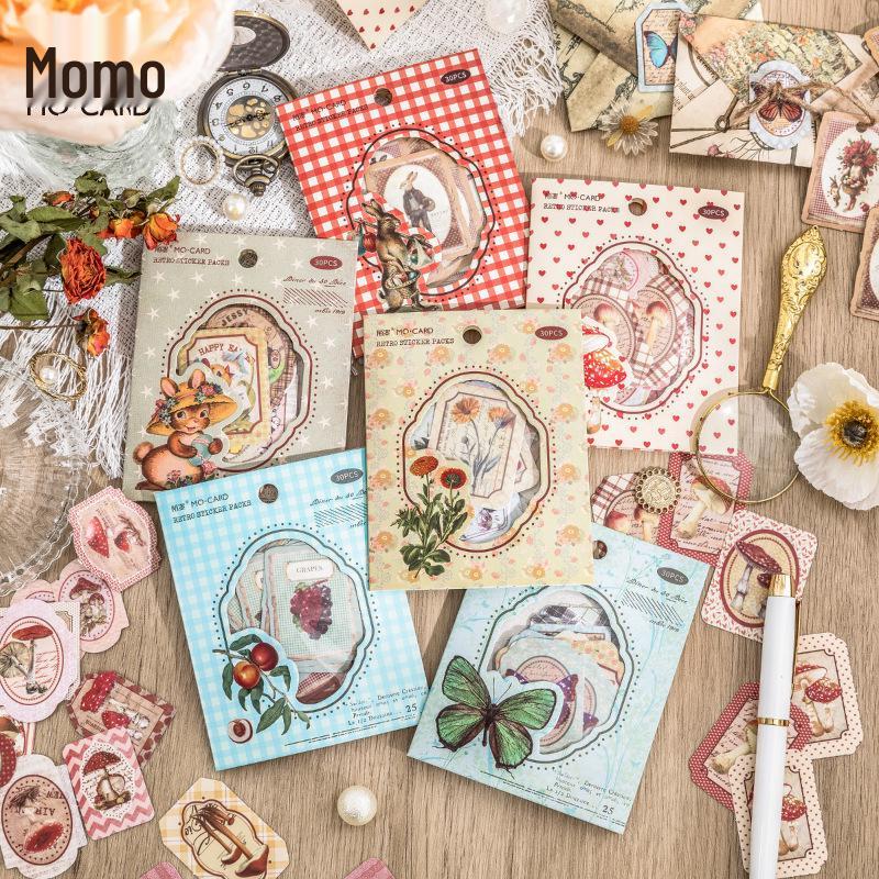 Pastoral Diary Momo Sticker Pack: Retro Artistic Plant Journal DIY Collage Material (6 Styles)
