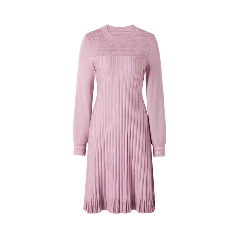 JIU ZI ANNAKOU Women's Elegant Round Neck Pleated Sweater Dress