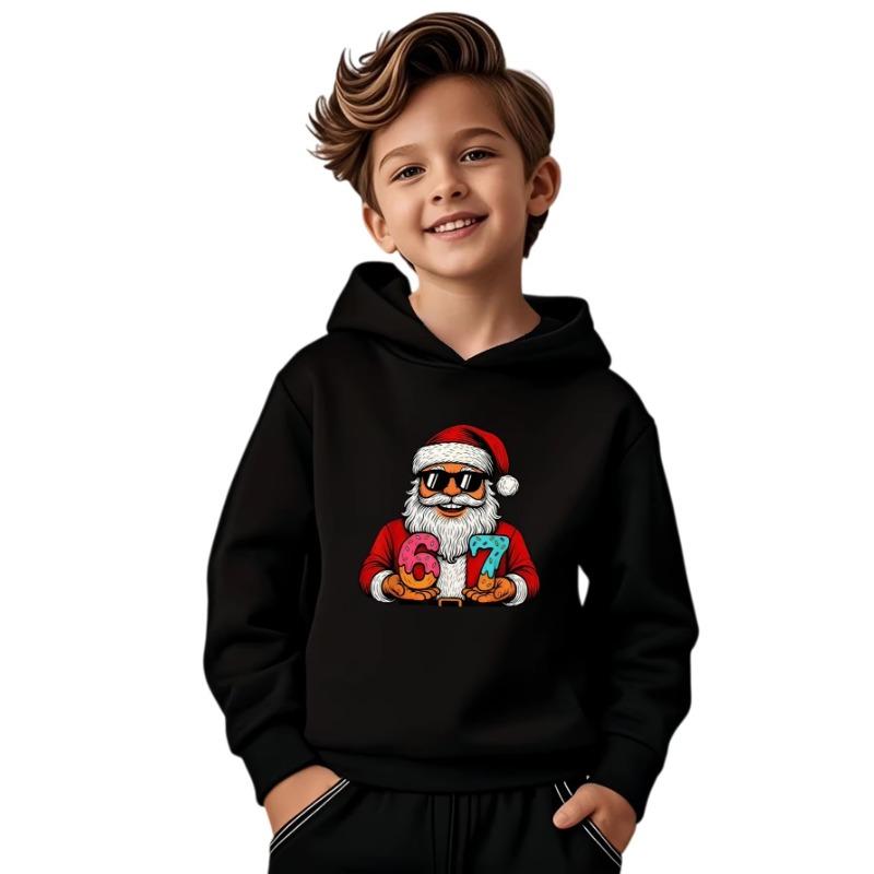 SIX SEVEN Christmas Print Hooded Sweatshirt, Streetwear Casual Style Unisex Men Women Teens Kids, Winter Fall Top