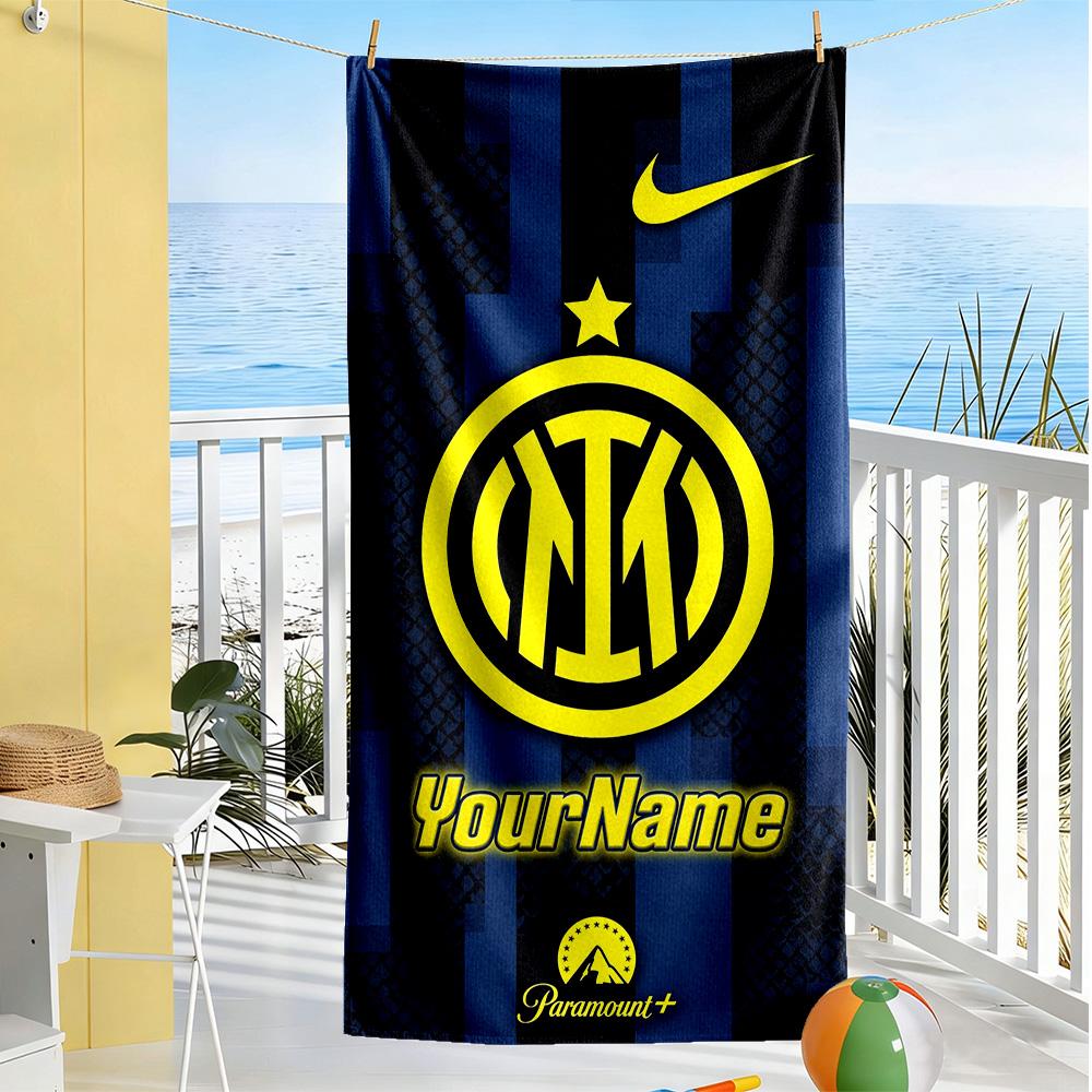 Inter Milan Personalized Name Beach Towel Soft Durable Quick-Dry Ideal for Travel Outdoor Swim Pool Yoga Surf Camping Hiking Gym Gift Holiday