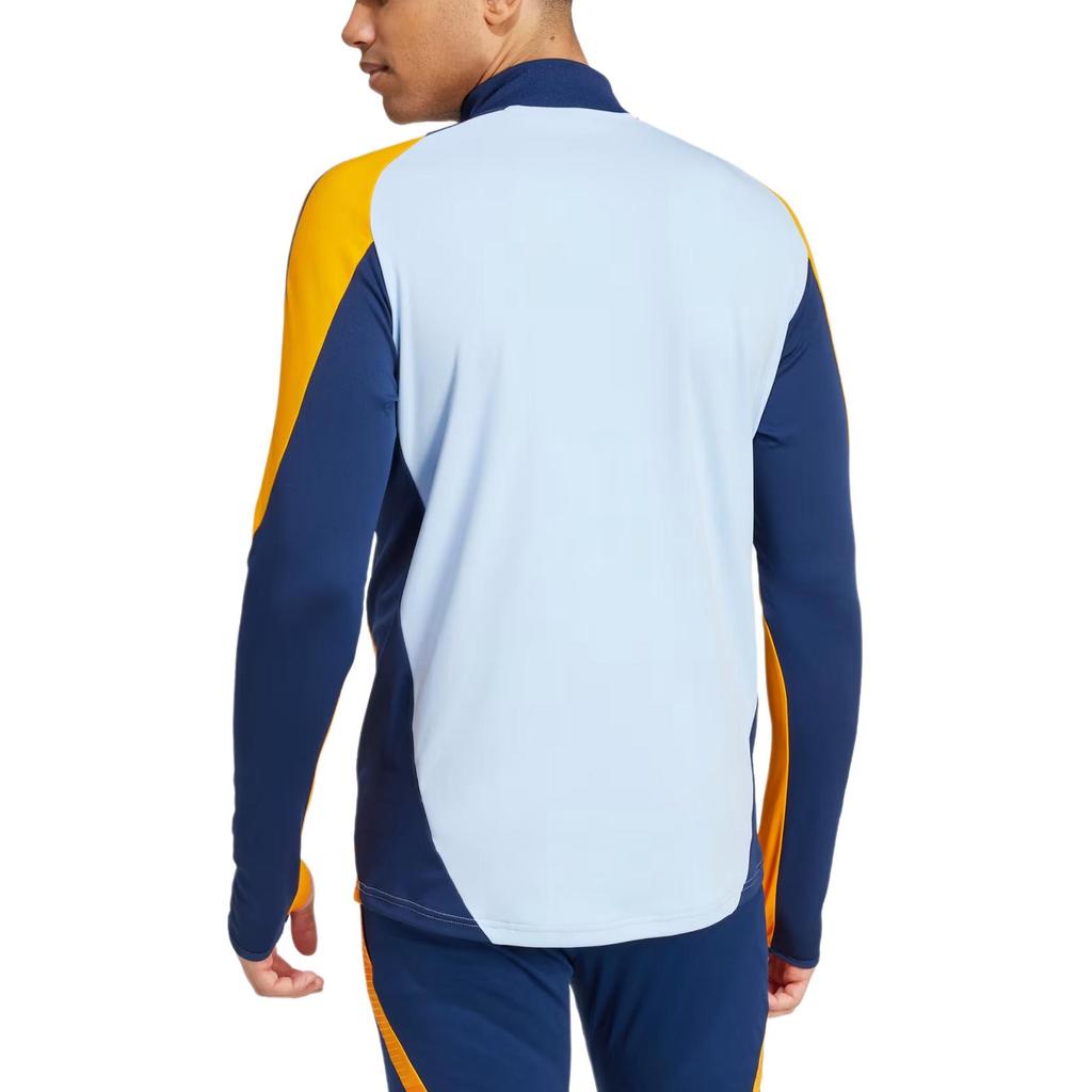 Adidas SS24 Real Madrid Série Color Block Pohodlný Módní Pulovr na Poloviční Zip s Dlouhým Rukávem Fotbalový Dres Pánské Topy Modrá IT5118