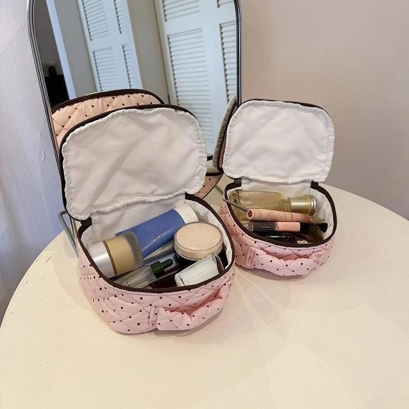 Damen Gepunktete Kosmetiktasche Etui Baumwolle Stepppunkt Muster Aufbewahrung Make-up Tasche Reise Toilettenartikel Tasche