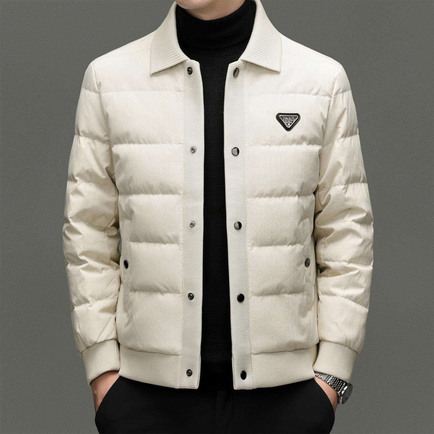 

2025 Men s Knit Collar Down Jacket - Short, Lightweight, Warm Outerwear (85% Down) for Autumn/Winter. XXL брудно-білий