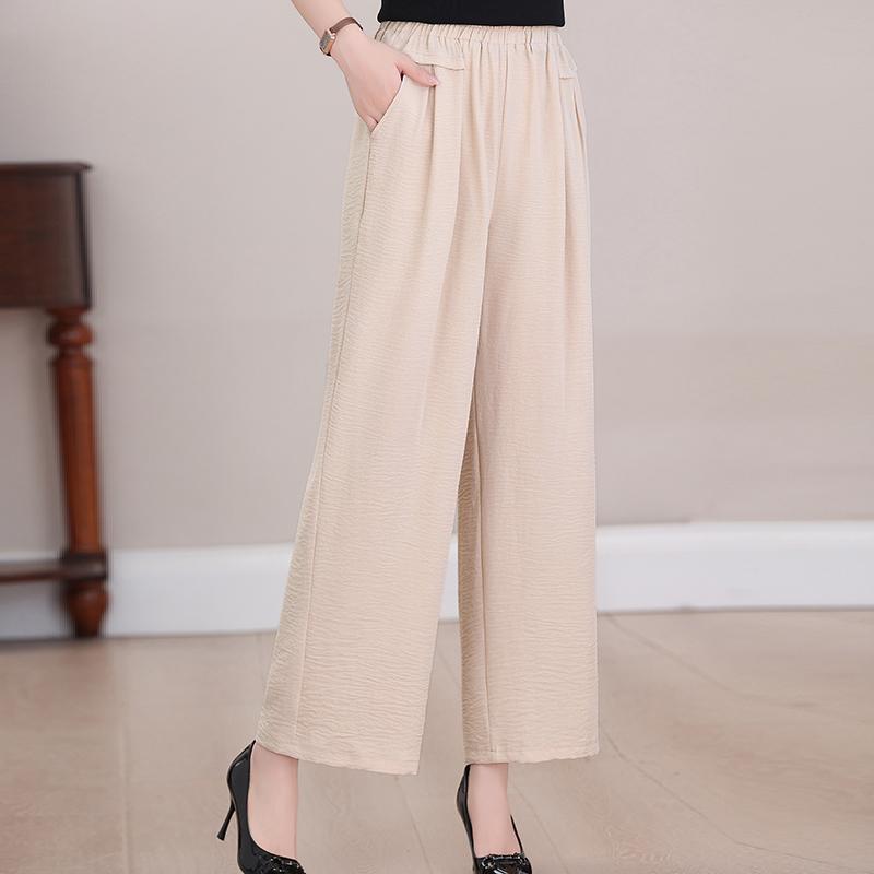 Summer Wide Leg Pants Women Clothes Casual Elastic Waist Plus Size High Waist Black Pants
