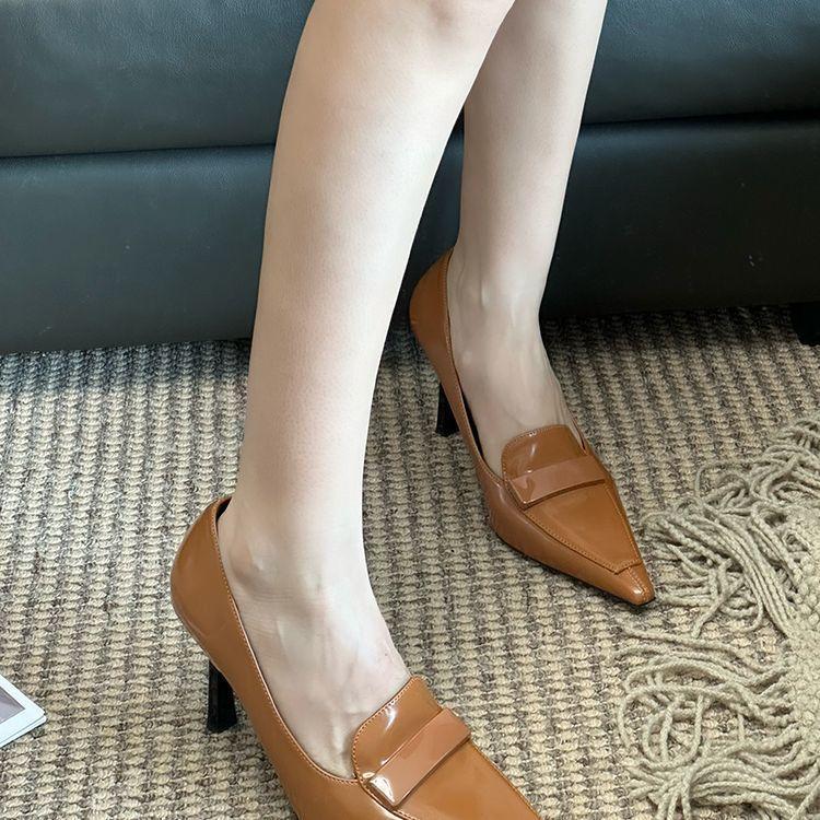 Brown Retro Pointed Sexy High Heels Women's Thin Heels 2025 Spring New Shallow Mouth Professional Commuting Not Tired Feet Single Shoes