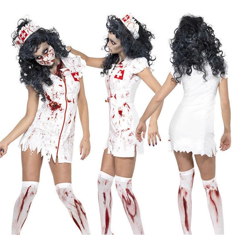 Premium Kalite Yetişkin Kadın Cadılar Bayramı Bloody Mary Şeytan Hemşire Cosplay Kostümü