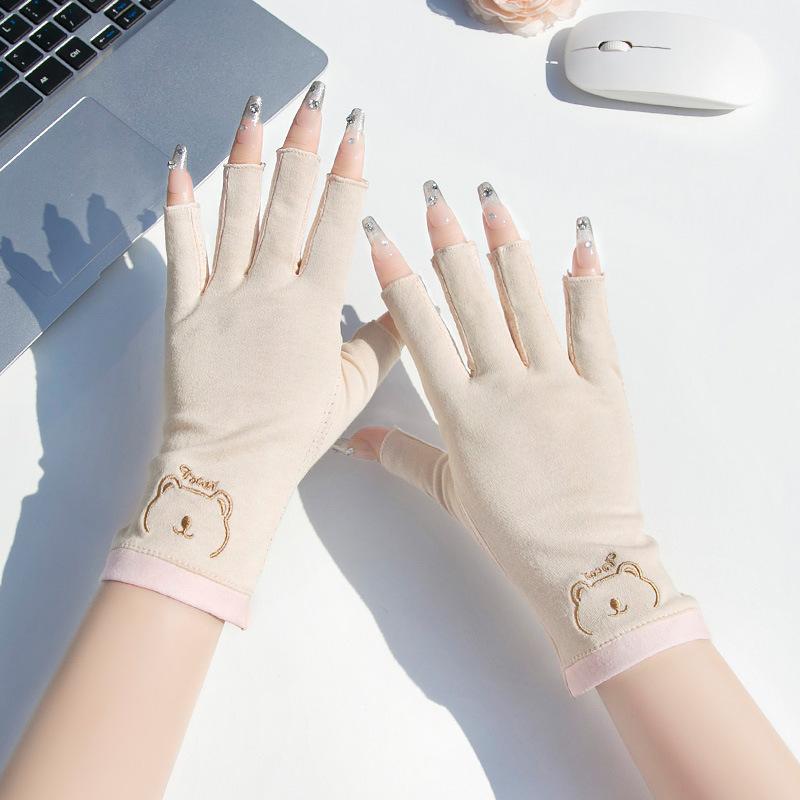 Women’s Cotton Gloves, UV Protection Breathable Thin Summer Gloves, Anti-Slip Driving Cycling Gardening Gloves