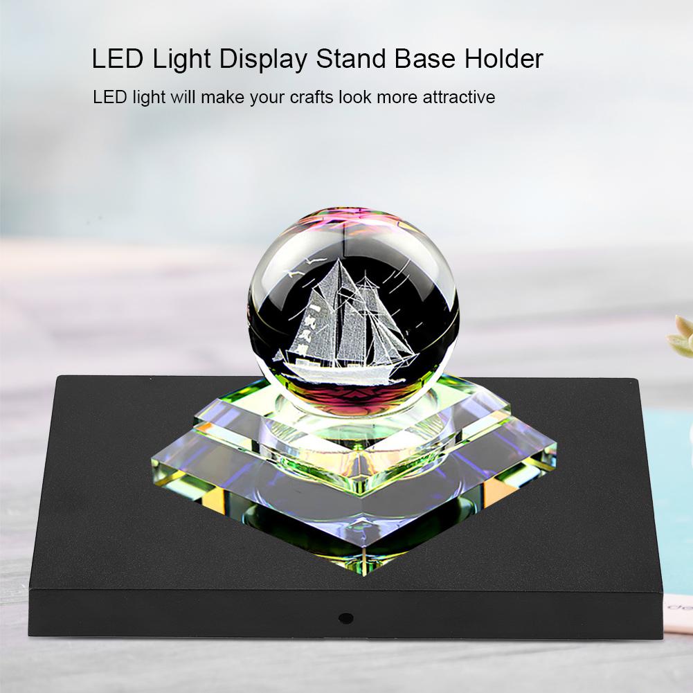 LED Light Lamp Display Stand Glass Art Base Holder (Colorful Light S)