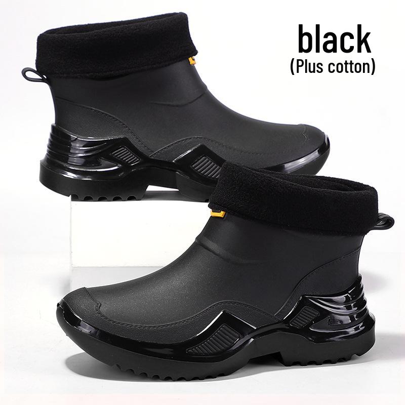Men's Army Green Waterproof Rubber Rain Boots - Trendy, Cool, Non-Slip, Sports Style, Thickened, and Widened.