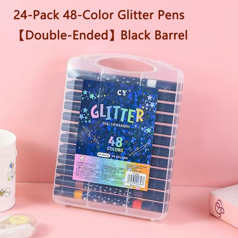 Dual-Color Glitter Pens Markers  Hand-Painted Dual-Color Brush Pens  Soft Tip  Fade-Resistant Pearl Glitter Pens 12-Pack/24-Pack