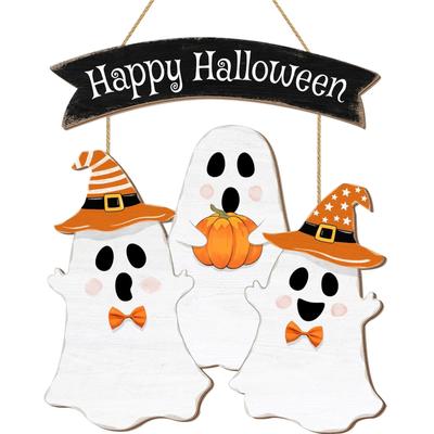 Halloween Cartoon Design Madeira Listagem Feito à Mão DIY Casa Carnaval Noite Decoração Pingente Porta Placa