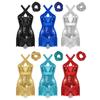 Womens Shiny Sequins Cha Cha Leotard Tassel Dance Bodysuit Cross Front Fringed Performance Costume Set