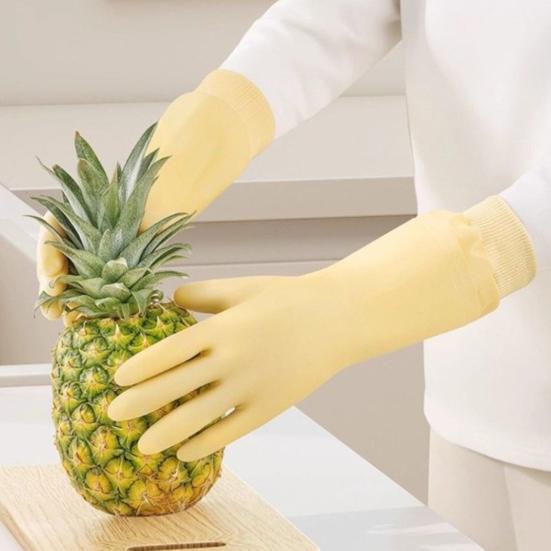 1 Pair Housework Gloves Elastic Textured Cuffs Prevent Water Backflow Cleaning Gloves Grease Removing Gloves