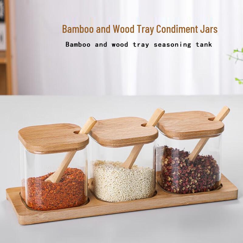 Glass Spice Jar with Bamboo Tray & Spoon