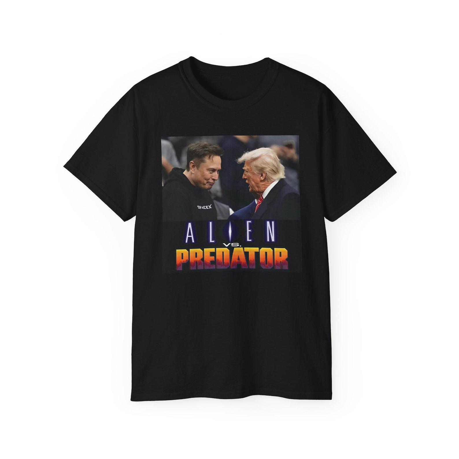 Alien vs Predator Elon Musk Parody T shirt: Funny Political Meme Tee 3XL