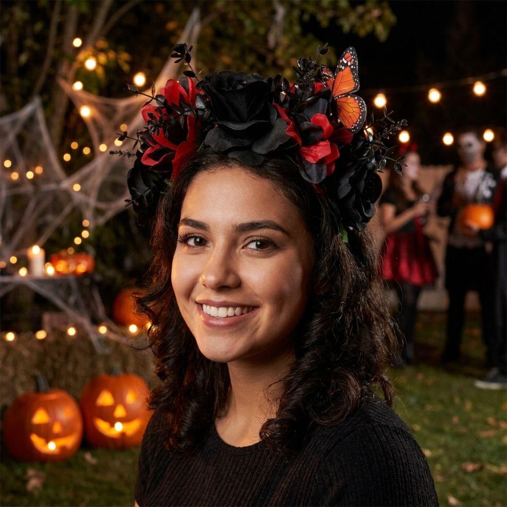 Gothic Artificial Flower Headband Realistic Costume Floral Head Wear  Halloween Party