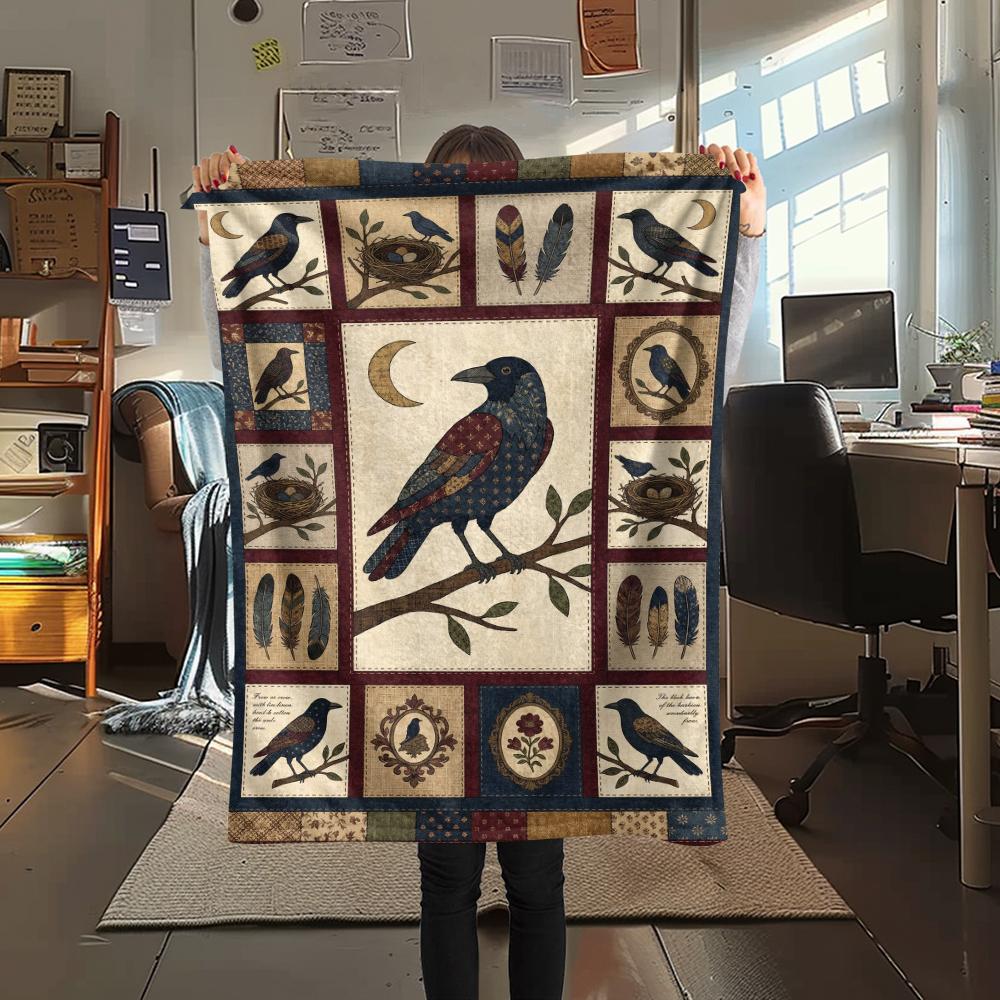 Crow Print Flannel Blanket, High quality Comfortable for All Seasons, Home Decor, Warmth and Comfort, Perfect for Christmas Gifts47