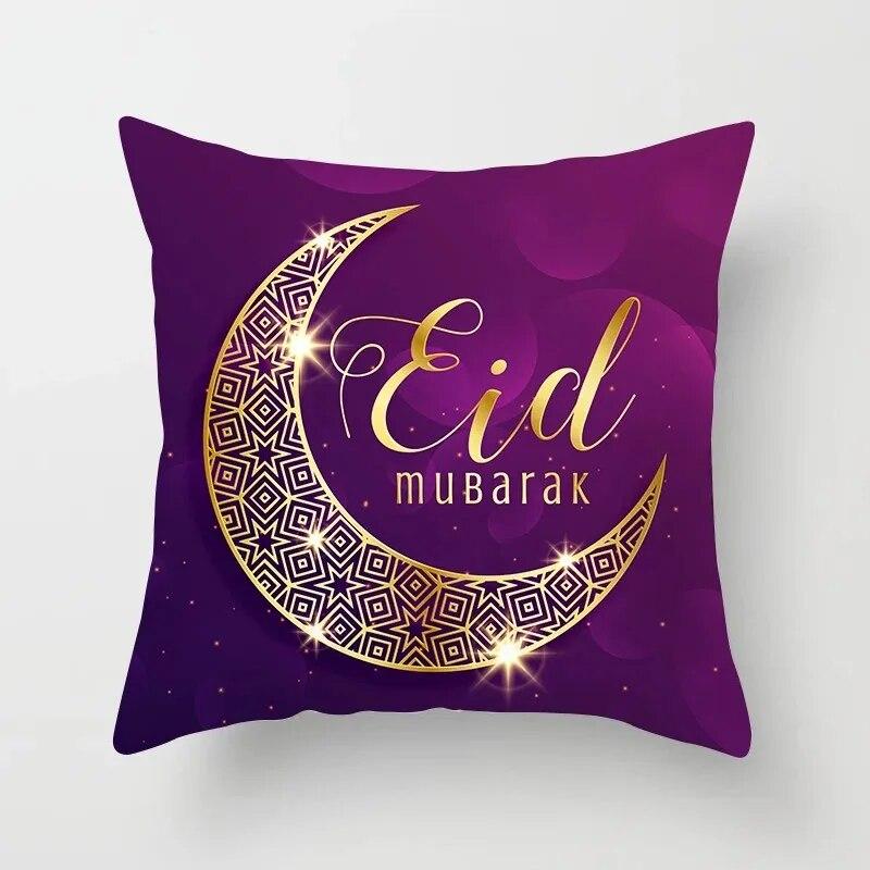 45cm*45cm Islamic Eid Mubarak Decoration Home Purple Pillowcase Ramadhan Decoration Sofa Muslim Mosque Decoration Cushion Cover