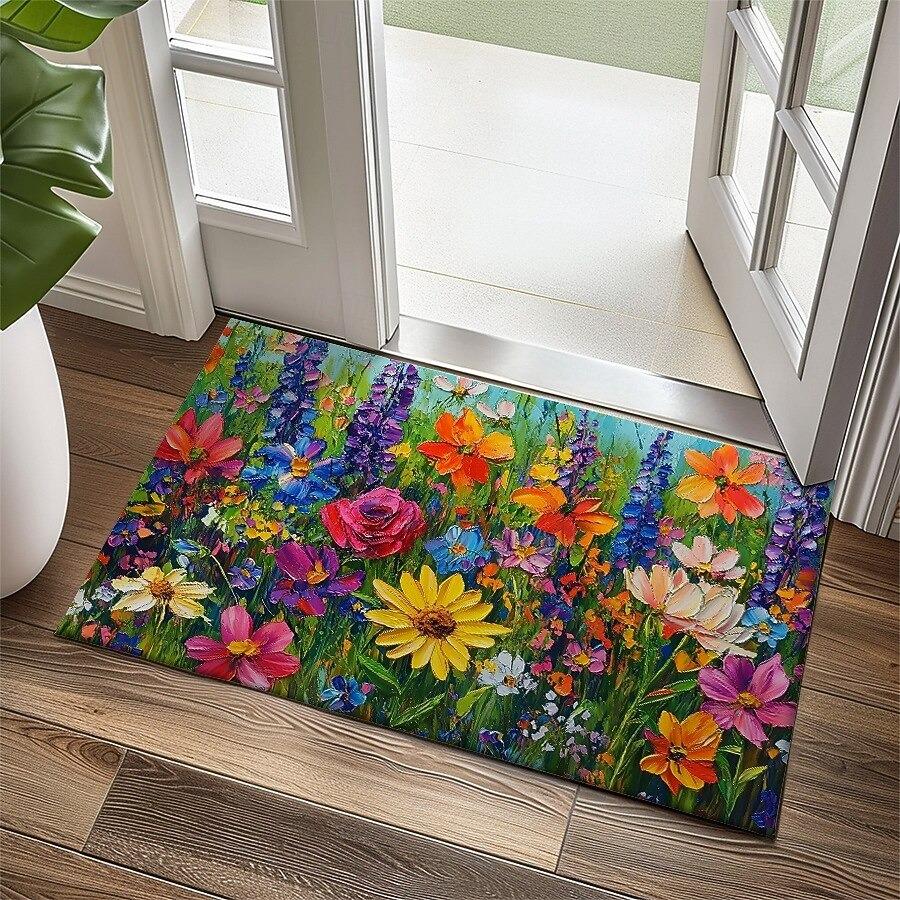 Floral Doormat Kitchen Mat Floor Mat Non-Slip Area Rug Indoor Outdoor Mat Bedroom Decor Mat Entrance Rug Spring Summer