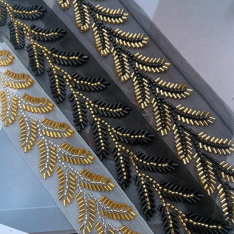 20yards Wheatear Leaf Beaded Lace Trim Embroidery Beading Ribbon Applique Trimming Tape DIY Sewing Clothing Accessories