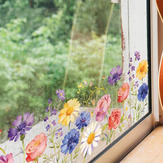 Glass Sticker Double Sided Visual Graphic Removable Waterproof Flower Wall Stickers Windows Walls Decoration