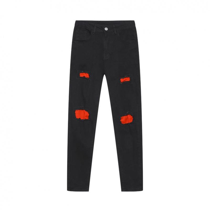 

2026 Men s Casual Slim Fit Ripped Patched Stretchy Durable Jeans S чёрный