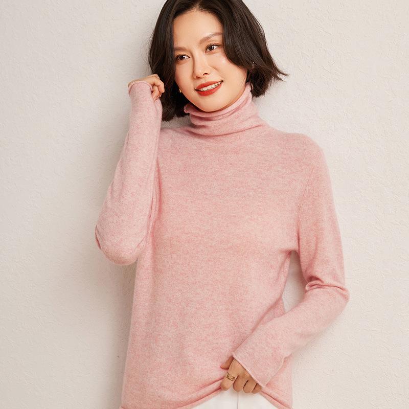 Women's High Neck Cashmere Sweater - Autumn/Winter, Comfortable, Loose, Versatile Knit Pullover.