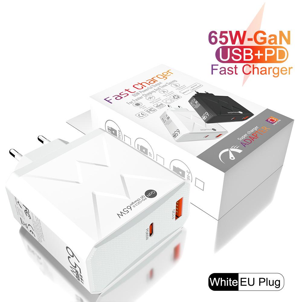 65W PD Fast Charger QC3.0, Compatible with Phones and Tablets, EU Standard.