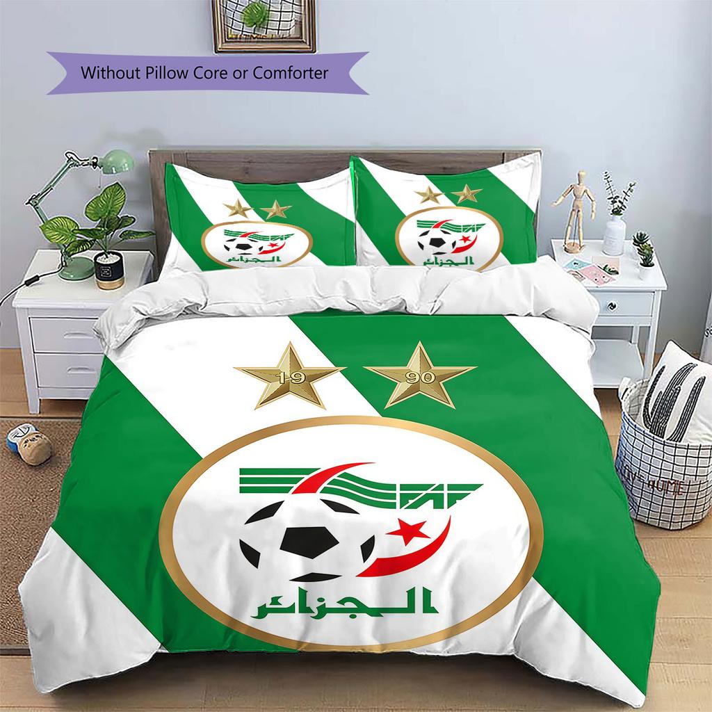 Algeria National Football Team Pattern Bedding,Quilt Set Quilt Cover Pillowcase Home Birthday Gift(1 * duvet cover + 2 * pillowcase, without core)
