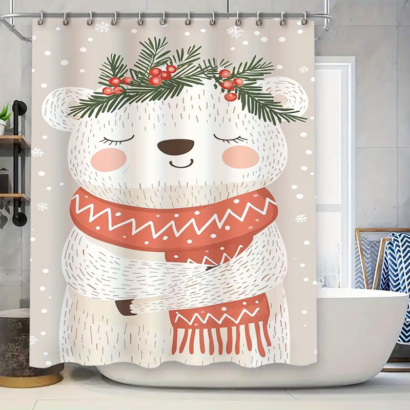 Tuniu Cute Polar Bear Bathroom Shower Curtain Funny Animal Forest Backdrop Waterproof Decor