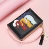 Women’s Cute Cat Pattern Short Wallet PU Leather Bifold Wallet Zipper Coin Purse Card Holder Tassel Mini Wallet for Girls and Ladies