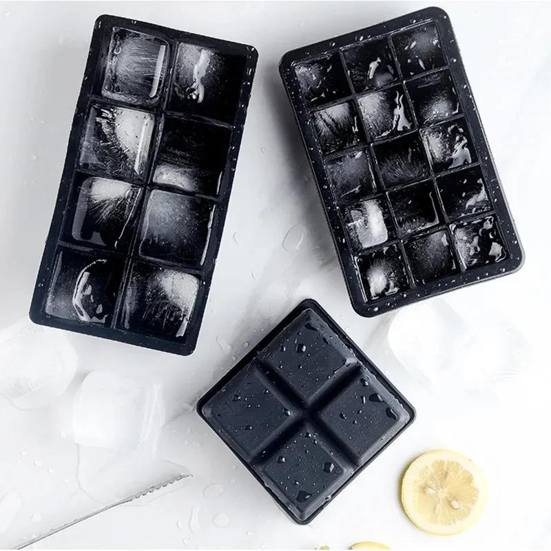 4/6/8 Grid Ice Tray Mould Food Grade Silicone Large Ice Cube Square Tray Mold for Home Fridge Ice Maker Suitable for Beer Whisky