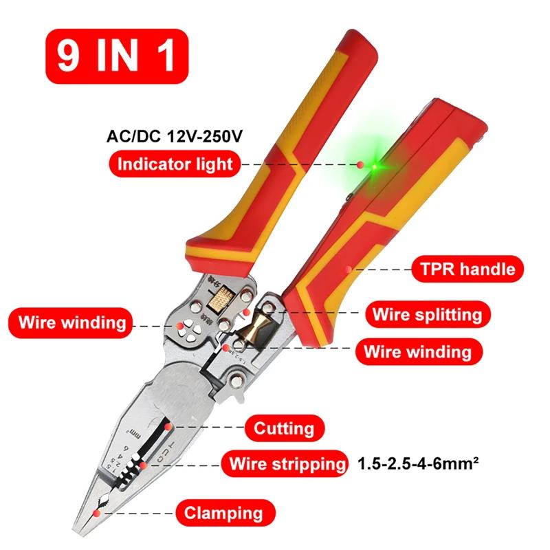 9 in 1 Electrician Wire Crimper Peeler Pliers Multifunctional Cables Stripping Press Plier Terminal Crimping Gross Side Cutting