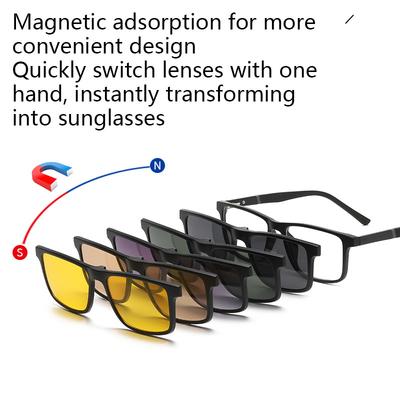 Óculos de Sol Magnéticos Clip-On Óculos de Condução Visão Noturna Óculos de Sol Clip-On Óculos para Míopes Armação Cinza Transparente