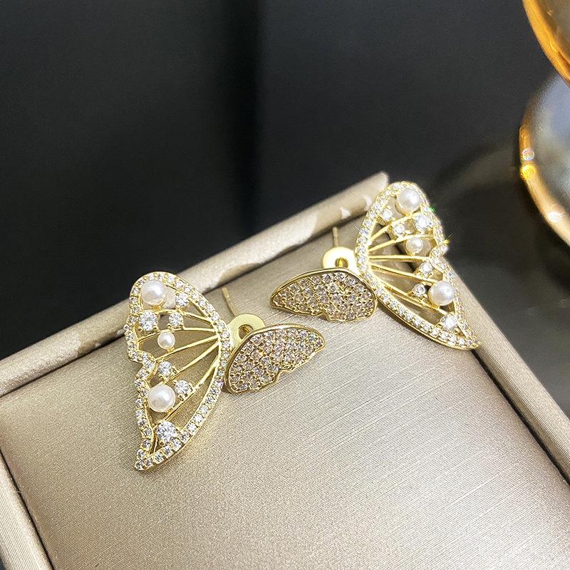 

Серьги-бабочки из стерлингового серебра 925 пробы с дизайном, полностью инкрустированным бриллиантами, - универсальный, элегантный стиль два в одном для женщин