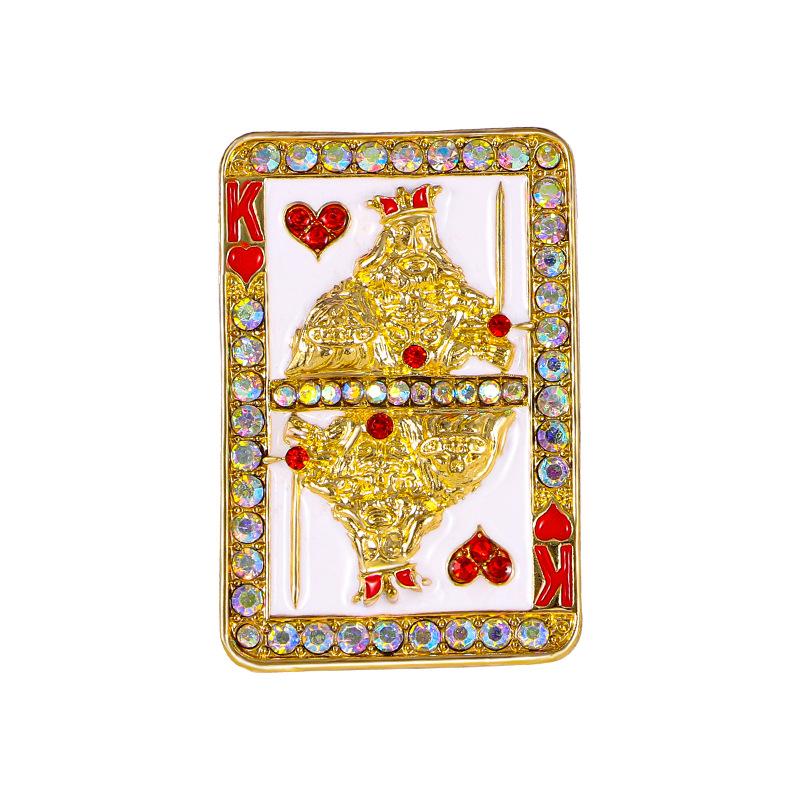 Poker Brooch Heart Pin Alloy Diamond Hip Hop Poker Men's and Women's Suit Collar Pin
