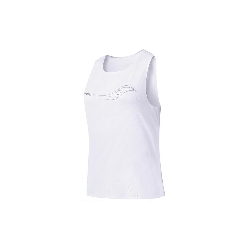 SAUCONY Logo Breathable Comfortable Knitted Round Neck Vest Women Tops Pearl-White SC1249016A-WT02
